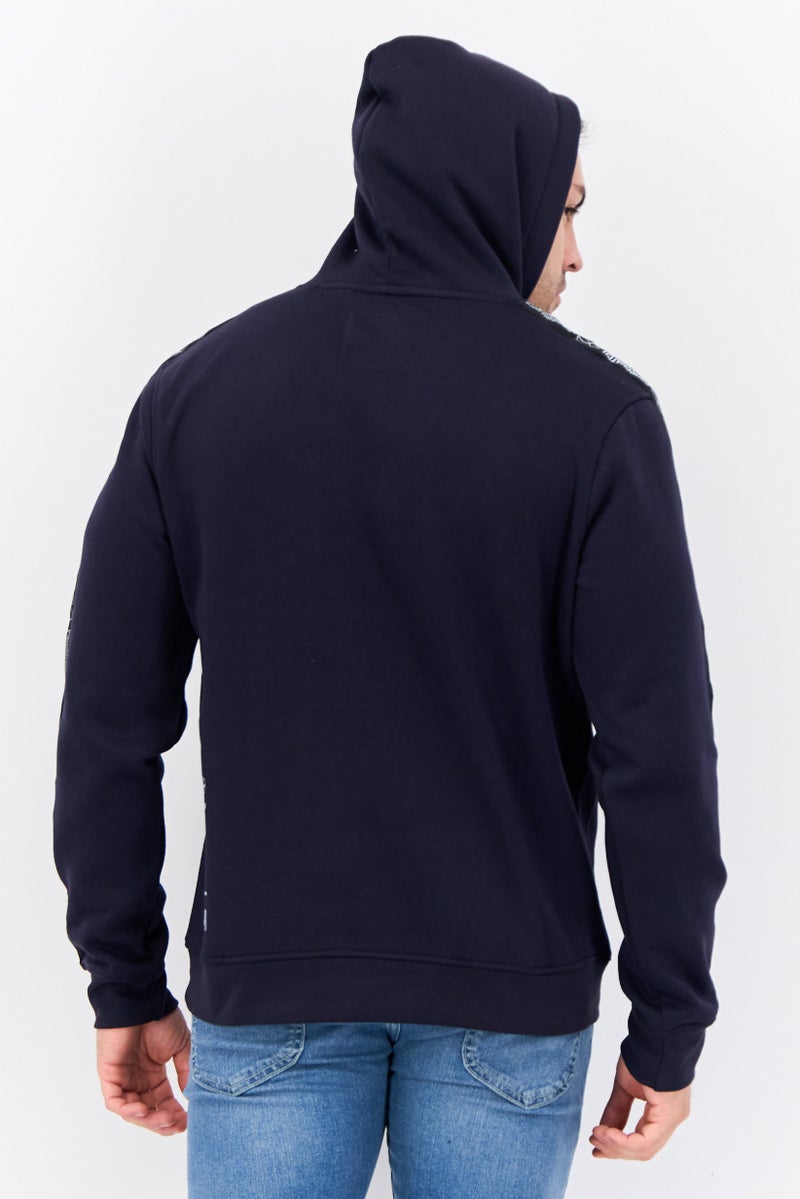 CROSSHATCH Men Brand Logo Long Sleeves Hooded Sweatshirt, Navy - Image 3