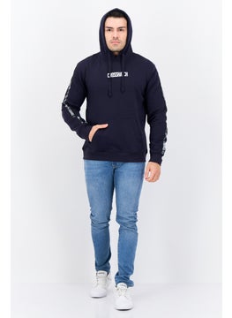 CROSSHATCH Men Brand Logo Long Sleeves Hooded Sweatshirt, Navy  - Image 4