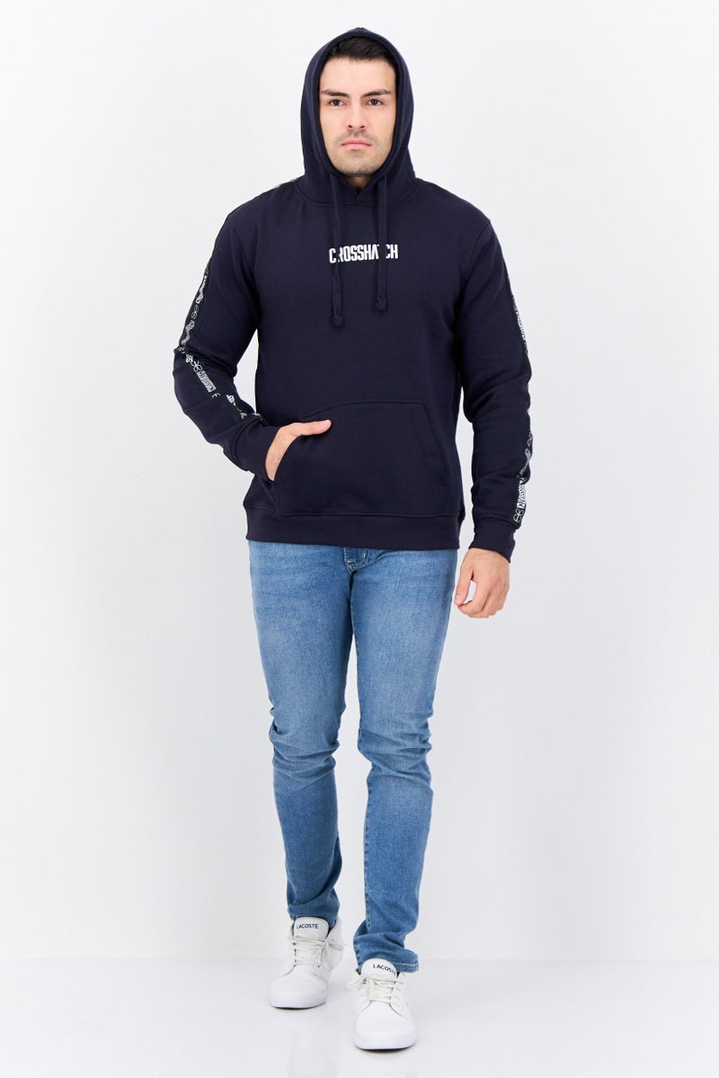 CROSSHATCH Men Brand Logo Long Sleeves Hooded Sweatshirt, Navy - Image 4