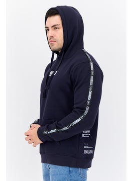 CROSSHATCH Men Brand Logo Long Sleeves Hooded Sweatshirt, Navy  - Image 2