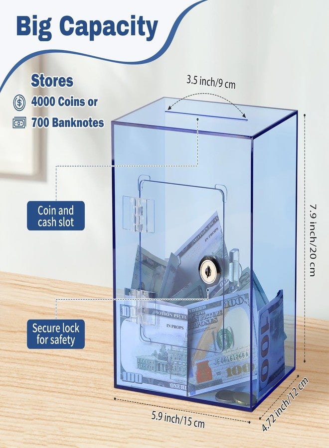 Imeepa Clear Piggy Bank with Lock and Key, Large Acrylic Piggy Banks for Kids Adults, Clear Openable Money Saving Box for Cash Coins, Reusable Saving Box for Real Money (Blue) - Image 2