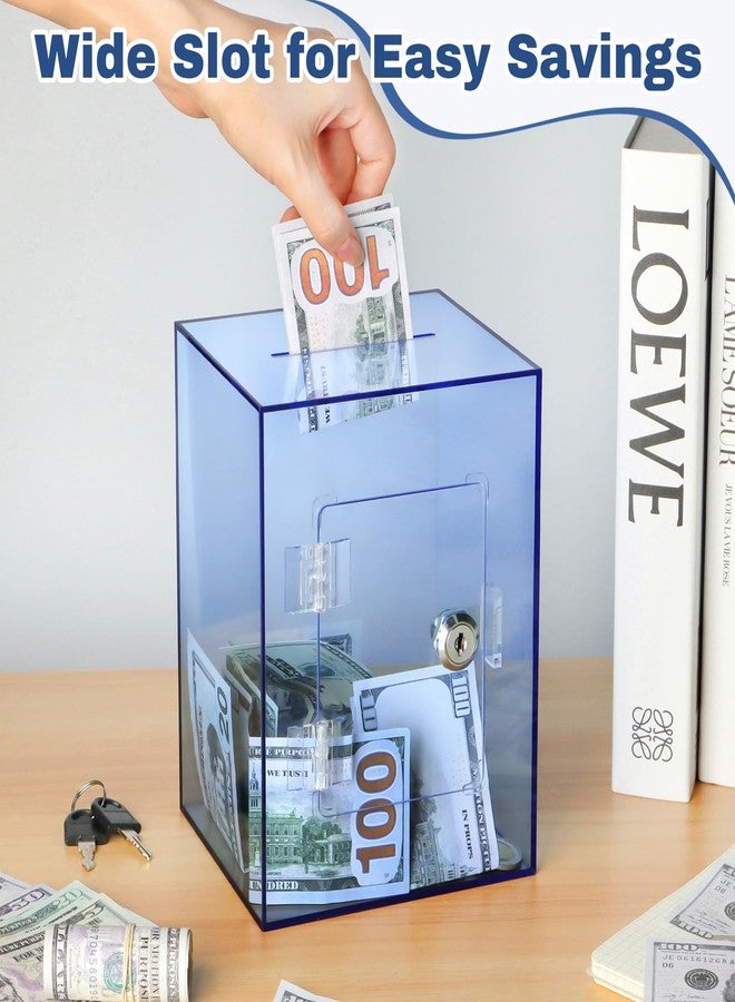 Imeepa Clear Piggy Bank with Lock and Key, Large Acrylic Piggy Banks for Kids Adults, Clear Openable Money Saving Box for Cash Coins, Reusable Saving Box for Real Money (Blue) - Image 5