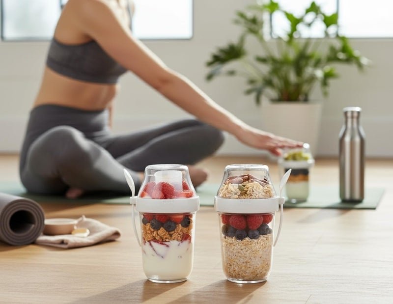 Felli On the Go Yogurt Parfait Snack Cup 12 oz with Spoon & Lid, 100% Leak Proof Granola Holder for To Go Breakfast Cereal Fruit Overnight Oats Container Reusable, Travel Hiking Camping (2, White) - Image 4