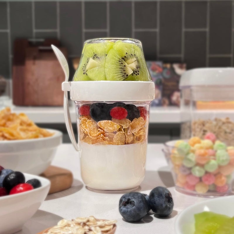 Felli On the Go Yogurt Parfait Snack Cup 12 oz with Spoon & Lid, 100% Leak Proof Granola Holder for To Go Breakfast Cereal Fruit Overnight Oats Container Reusable, Travel Hiking Camping (2, White) - Image 2