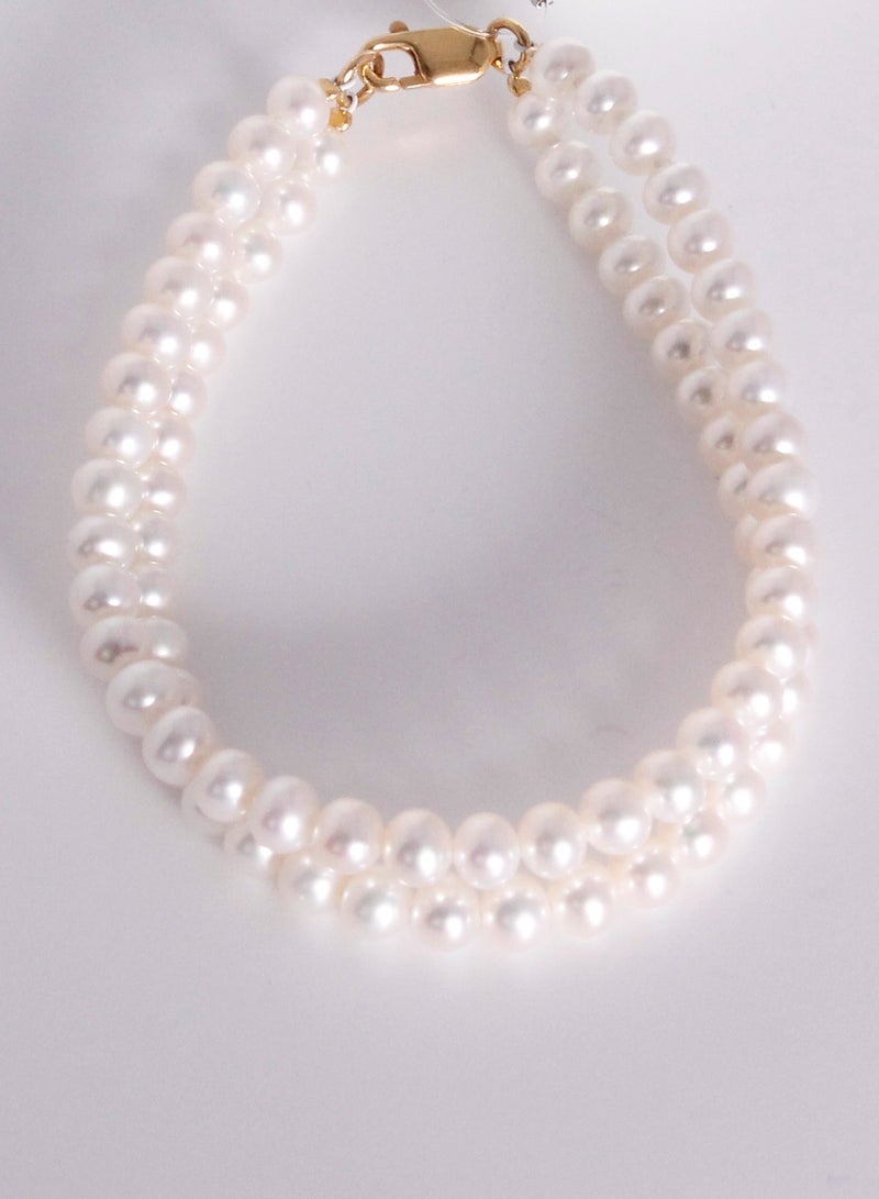 MIKURA Bracelet 2St 19Cm, Freshwater Pearls, A Quality, White Color, 5.5-5.0MM, 18KY - Image 1