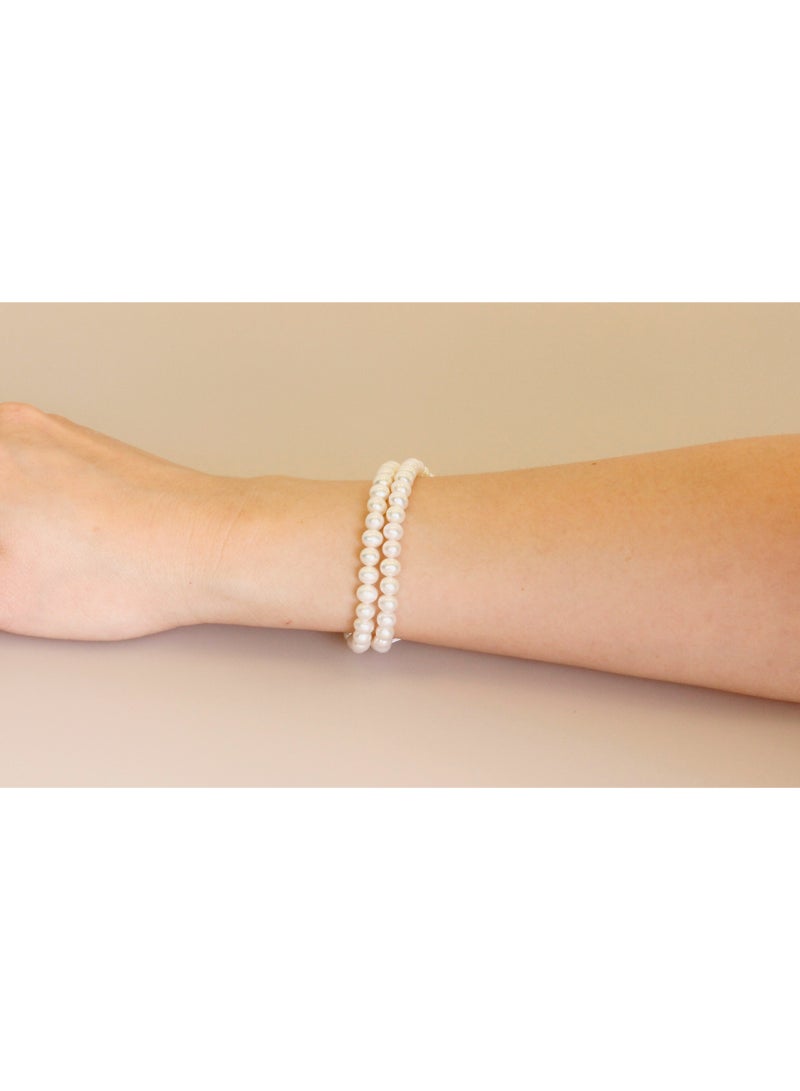 MIKURA Bracelet 2St 19Cm, Freshwater Pearls, A Quality, White Color, 5.5-5.0MM, 18KY - Image 3