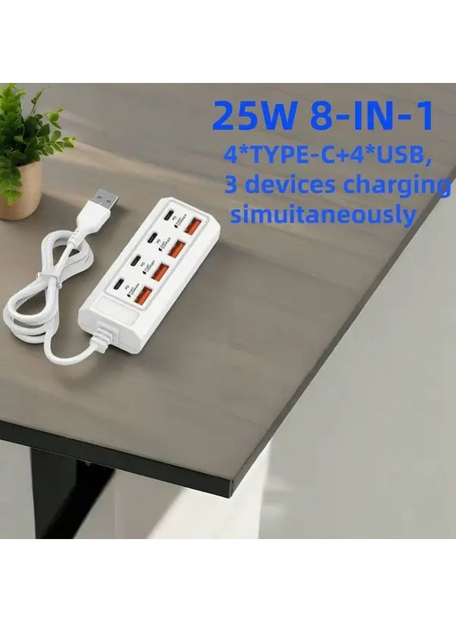 White 8 Port USB C Power Strip 25W Fast Charging PD QC FCP For Laptop Tablet Phone - Image 2