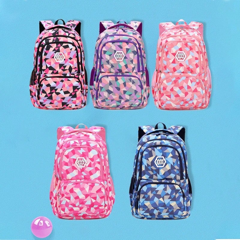 Bluejw Unisex Lightweight School Backpack for Students Geometric Pattern Nylon Waterproof Load-Free Design for Teenagers - Image 2