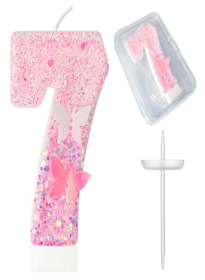 JonesLi 7Th Birthday Candles，Glitter Butterfly Cake Toppers Pink Sequins Wedding Numeral Cupcake Decorations，for Girl and boy Wedding Cakes, Parties Celebrations, Birthday Decorations - Image 1