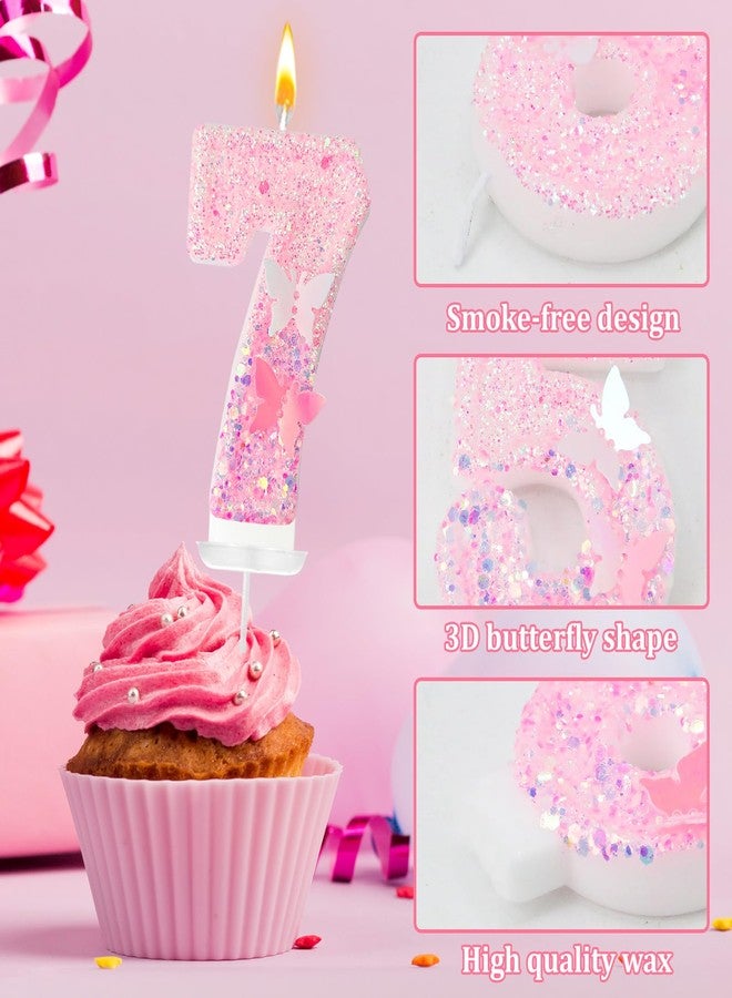 JonesLi 7Th Birthday Candles，Glitter Butterfly Cake Toppers Pink Sequins Wedding Numeral Cupcake Decorations，for Girl and boy Wedding Cakes, Parties Celebrations, Birthday Decorations - Image 3
