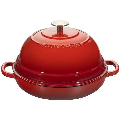 EDGING CASTING Enameled Cast Iron Dutch Oven Pot with Lid, Round Bread Oven for Homemade Sourdough Bread Baking, 6 Quart, Red - Image 1