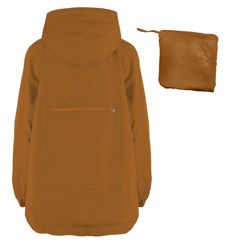 PESION Women's Waterproof Rain Jacket Lightweight Raincoat Hooded Windbreaker Trench Coat, Caramel, XLarge - Image 5