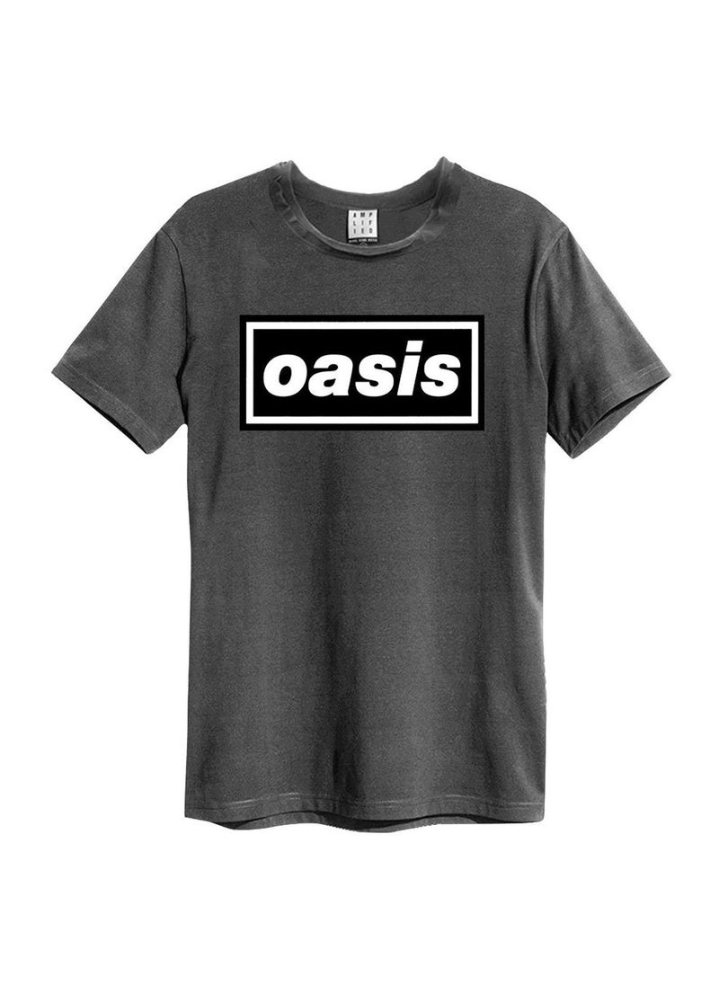 AMPLIFIED Oasis Logo Vintage T-Shirt Charcoal Grey  - Image 1