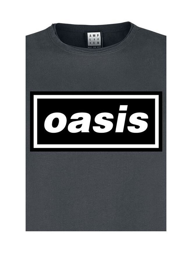 AMPLIFIED Oasis Logo Vintage T-Shirt Charcoal Grey  - Image 2