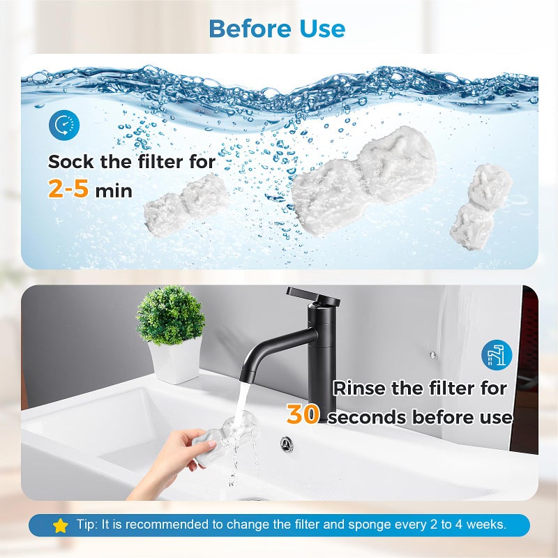 DrFlito Cat Water Fountain Filter Replacement,24 Pack Pet Fountain Filters - 12 Filters & 12 Sponges 74oz/2.2L Stainless Steel Pet Fountain Cat Water Dispenser - Image 3