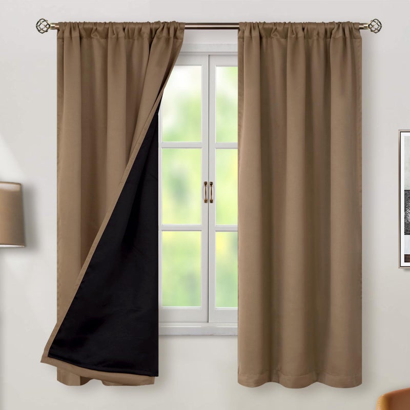 BGment Taupe 100% Blackout Curtains 63 Inches Long with Thermal Insulated Liner  Rod Pocket and Back Tab Double Layer Full Room Darkening Window Drapes for Bedroom  2 Panels Each 38 x 63 Inch - Image 2