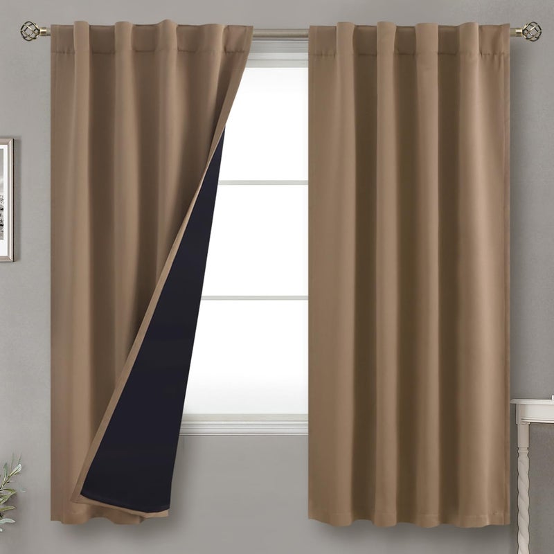 BGment Taupe 100% Blackout Curtains 63 Inches Long with Thermal Insulated Liner  Rod Pocket and Back Tab Double Layer Full Room Darkening Window Drapes for Bedroom  2 Panels Each 38 x 63 Inch - Image 1