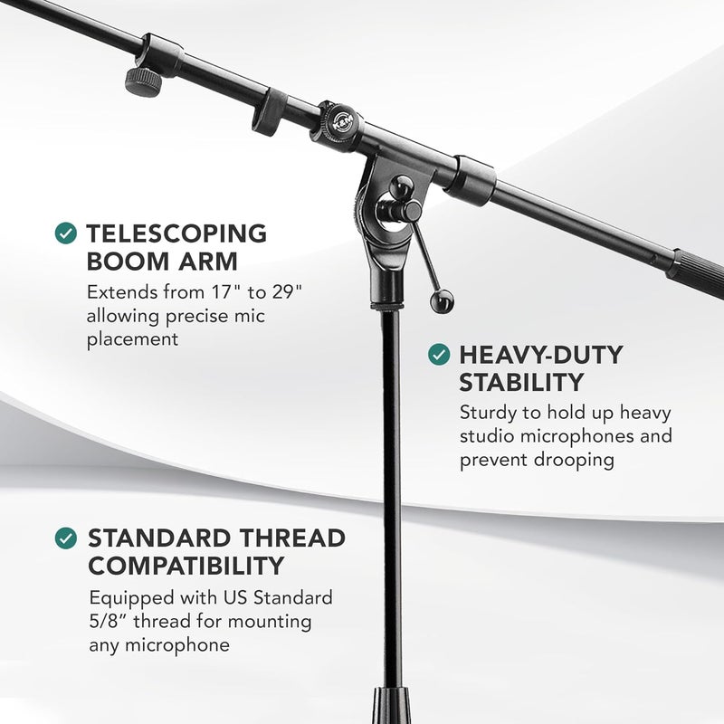 KM K&M König & Meyer 21090 Tripod Microphone Stand with Adjustable Telescoping Boom Arm - Black - Image 2