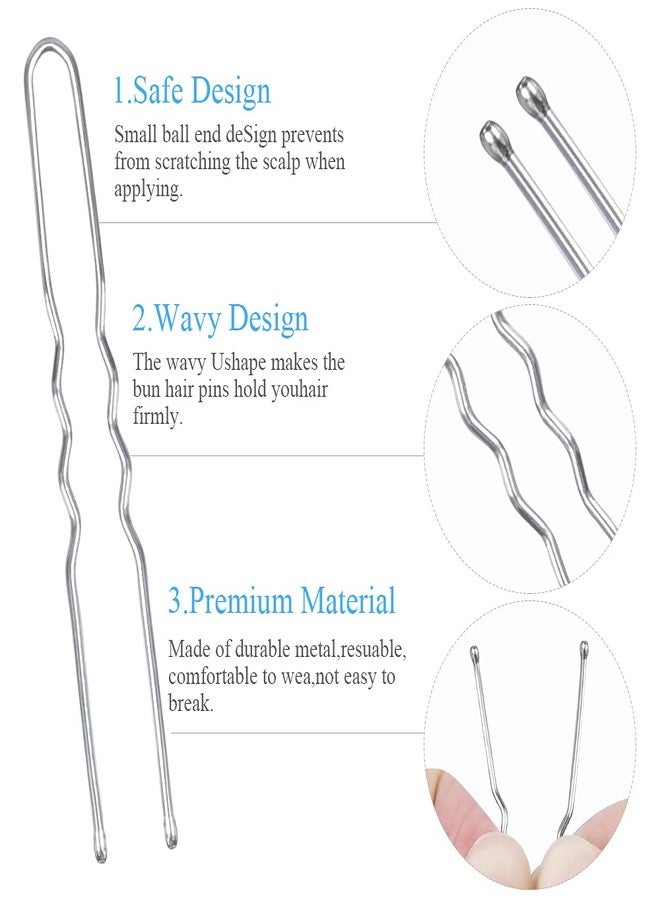 IKOCO U Shaped Hair Pins, IKOCO 2.4inch Hair Pins for Women with Storage Box, Silver - Image 3