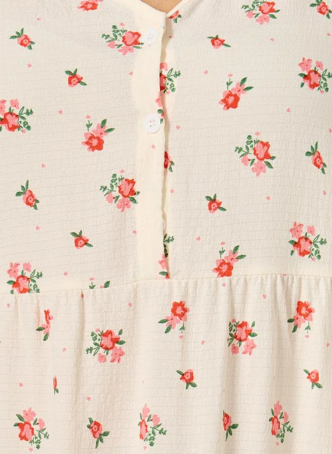 ستايلي Plus Size Floral Print Button Up Night Dress