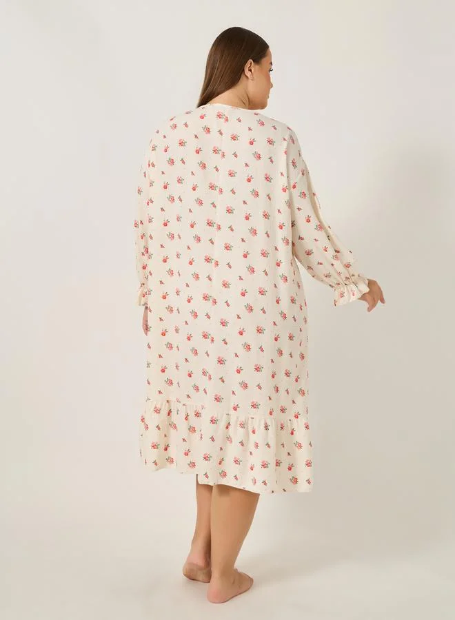 ستايلي Plus Size Floral Print Button Up Night Dress