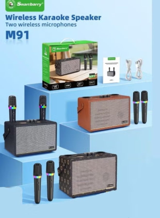 Smartbarry M91 Portable Karaoke Machine – Bluetooth Speaker System with Dual Wireless Microphones, Powerful High Bass Sound, Colorful RGB Party Lights, Rechargeable Battery, Echo & Volume Control, Ideal for Home Entertainment, Parties, and Outdoor Events - Image 4