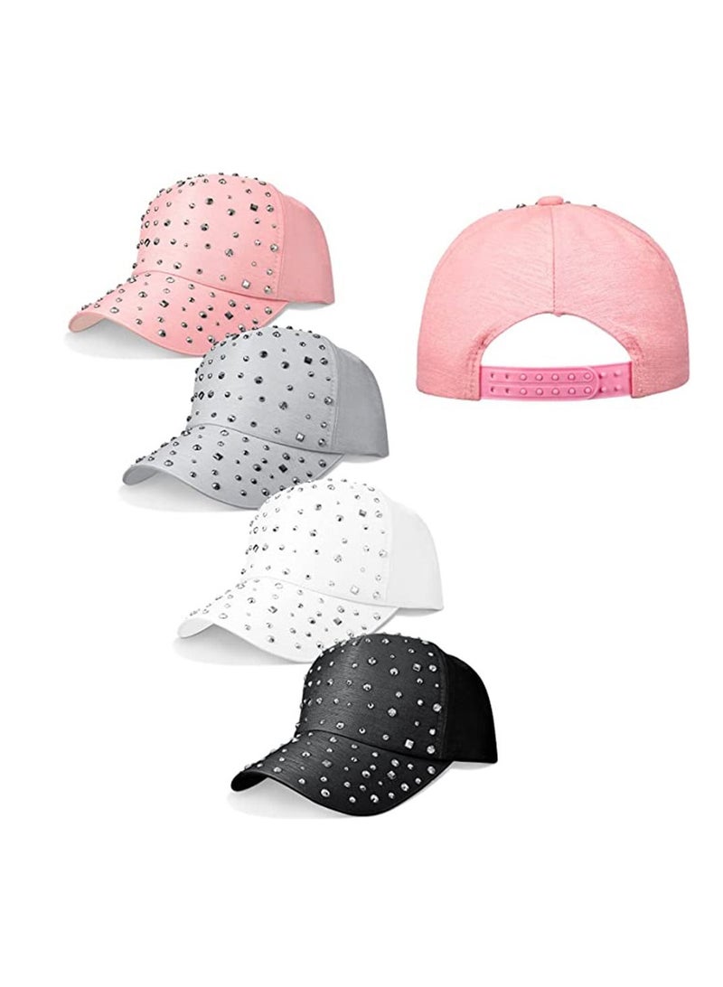 SYOSI Rhinestone Baseball Cap, Womens Bling Cap, Summer Breathable Sunscreen Hat, Men Sequins Casual Sports Cap, Men and Women Duck Tongue Hat Casquette Adjustable,  Gifts for Women 4 Pcs - Image 1