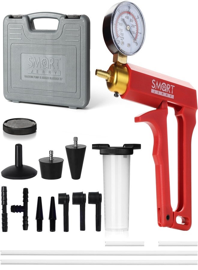 SMART JERRY - Brake Bleeder Kit with Hand Vacuum Pump | 17 Pcs Motorcycle Brake Fluid Bleeder Kit | Vacuum Brake Bleeder Tool with Pressure Gauge & Storage Case - Image 1