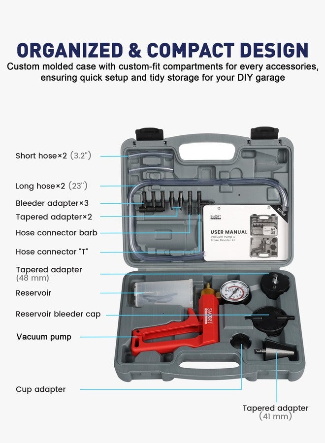 SMART JERRY - Brake Bleeder Kit with Hand Vacuum Pump | 17 Pcs Motorcycle Brake Fluid Bleeder Kit | Vacuum Brake Bleeder Tool with Pressure Gauge & Storage Case - Image 3