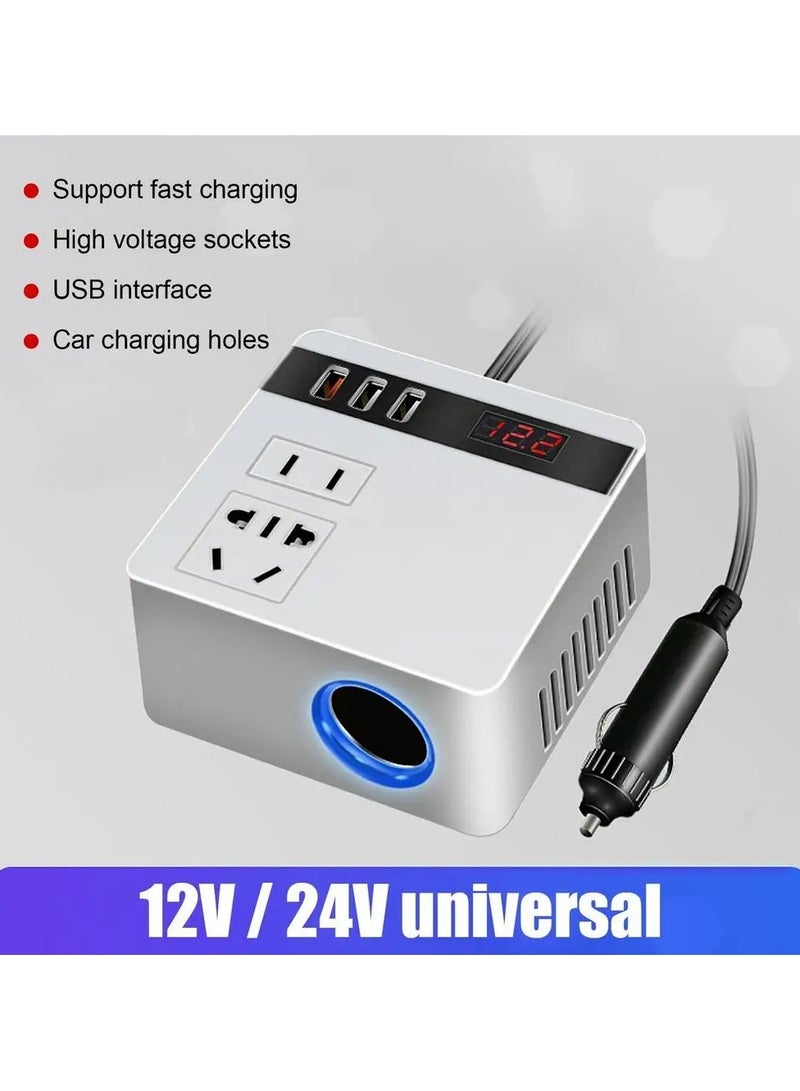 AROAQ 150W Car Power Inverter 12V/24V To 220V Cigarette Lighter Power Supply Inverter Adapter With 3 USB Fast Charging Converter - Image 1