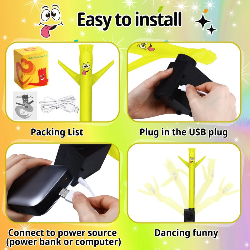 Poen Easter Gifts for Kids Mini Wacky Waving Inflatable Tube Guy with Blower Gag Toy Gift Inflatable Tube Man Birthday Desktop Decor Dancing Blow up Man for Office Party Decor(Cute) - Image 3