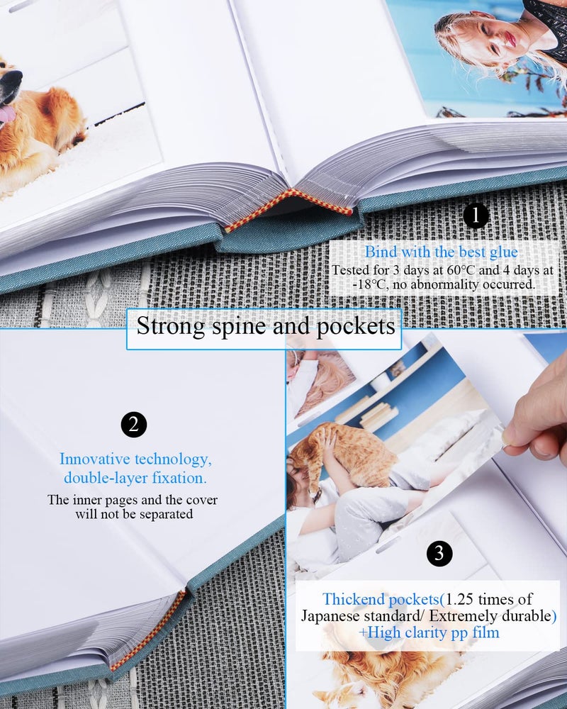 1DOT2 Photo Album 4x6 Hold 402 Photos with Memo Slip-in Pockets Photo Book  Linen Cover Picture Photo Albums with Writing Space for Wedding Family Baby Vacation Mother's Day Cyan Blue - Image 2