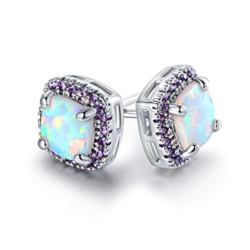 Barzel Created Opal Studs for Women | Barzel 18K White Gold Plated Created Opal Stud Earrings for Women (White Gold Amethyst Purlple) - Image 5