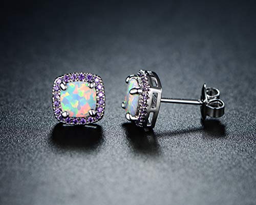 Barzel Created Opal Studs for Women | Barzel 18K White Gold Plated Created Opal Stud Earrings for Women (White Gold Amethyst Purlple) - Image 2