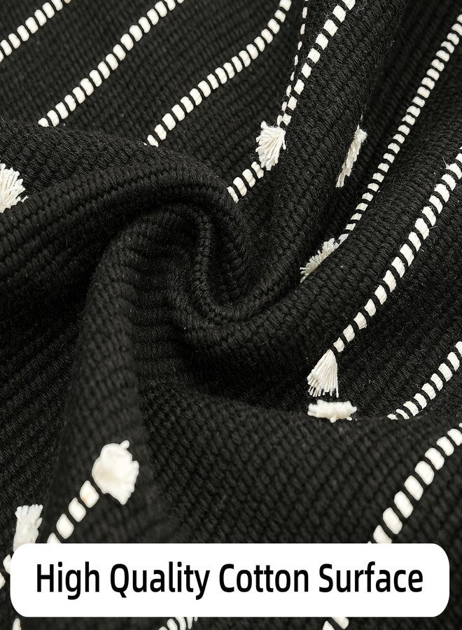 Tritard Washable Runners for Hallways 2x6 Boho Runner Rug with Tassels, Woven Cotton Kitchen Hallway Rug Runner Farmhouse Low Pile Rugs Carpet for Indoor Entryway Bathroom Laundry Bedroom, Black White - Image 4