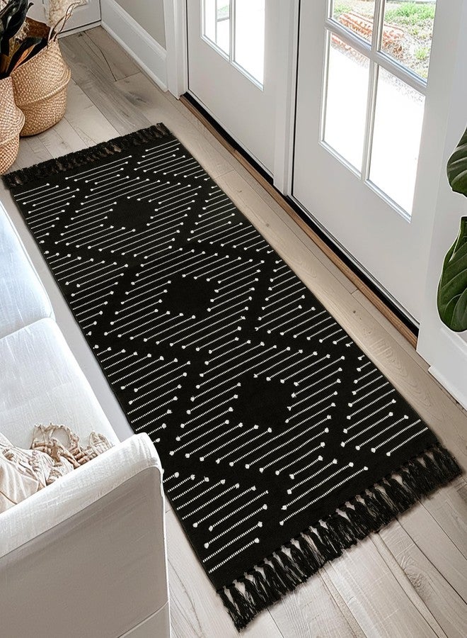 Tritard Washable Runners for Hallways 2x6 Boho Runner Rug with Tassels, Woven Cotton Kitchen Hallway Rug Runner Farmhouse Low Pile Rugs Carpet for Indoor Entryway Bathroom Laundry Bedroom, Black White - Image 2