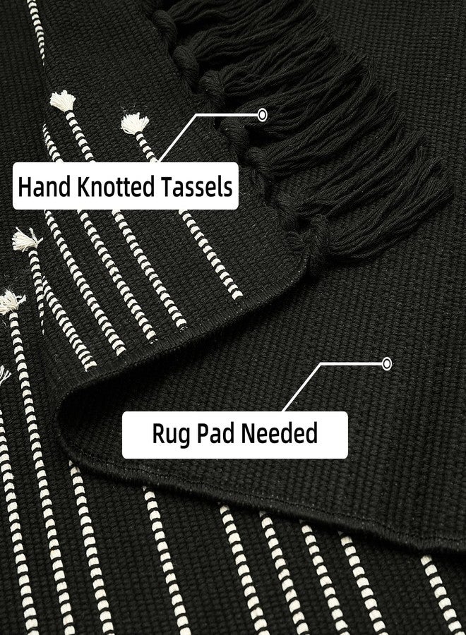 Tritard Washable Runners for Hallways 2x6 Boho Runner Rug with Tassels, Woven Cotton Kitchen Hallway Rug Runner Farmhouse Low Pile Rugs Carpet for Indoor Entryway Bathroom Laundry Bedroom, Black White - Image 3