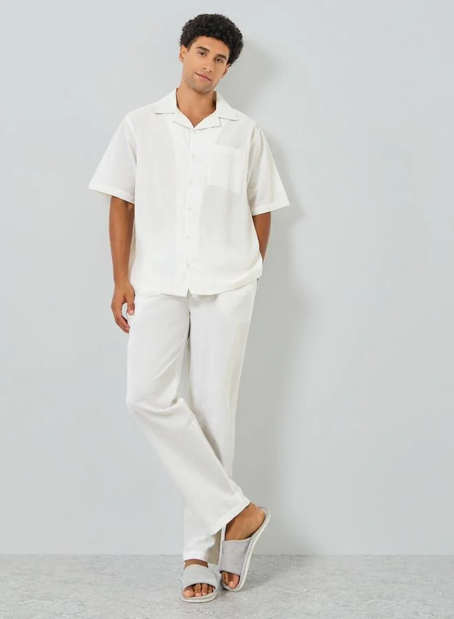 Men White Cotton Relaxed Shirt and Pyjama Set