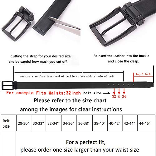 Weifert Men's Dress Belt Black Leather Belts for Jeans (28-30, Black2) - Image 2
