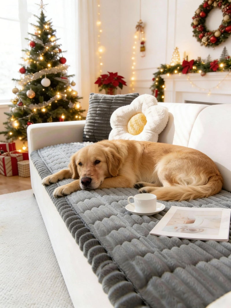 OTOB Couch Covers for Dogs Washable, Non Slip Plush Sofa Cover Kids Pet Friendly Furniture Protector, All Seasons Soft Cozy Fuzzy Sofa Slipcovers Dog Bed Mats (Dark Gray, 31.5" x 63.0'') - Image 1