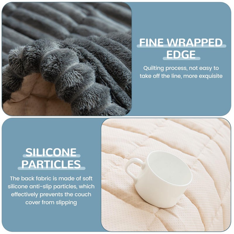 OTOB Couch Covers for Dogs Washable, Non Slip Plush Sofa Cover Kids Pet Friendly Furniture Protector, All Seasons Soft Cozy Fuzzy Sofa Slipcovers Dog Bed Mats (Dark Gray, 31.5" x 63.0'') - Image 3
