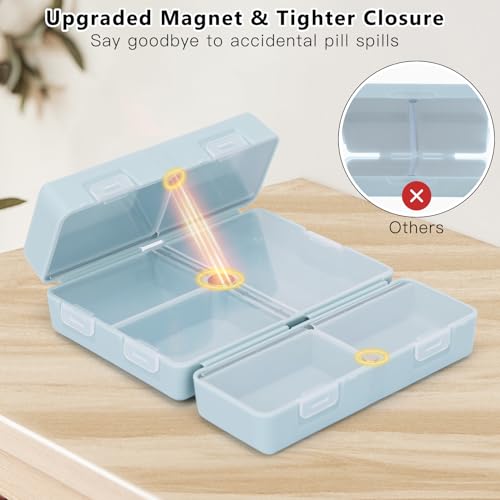 FYY Daily Pill Organizer,2 Pcs 7 Compartments Portable Pill Case Travel Pill Organizer,[Folding Design] Pill Box for Purse Pocket to Hold Vitamins,Cod Liver Oil,Supplements and Medication-Blue - Image 4