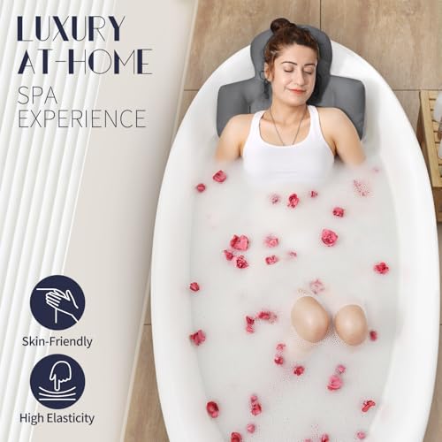 VOXOR Full Body Bath Pillow for Bathtub, Thick Bathtub Cushion, Luxury Tub Pillow for Bath for Headrest Neck and Back Support Gray 56" x 16" - Image 2