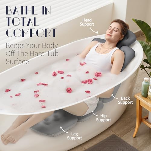 VOXOR Full Body Bath Pillow for Bathtub, Thick Bathtub Cushion, Luxury Tub Pillow for Bath for Headrest Neck and Back Support Gray 56" x 16" - Image 3