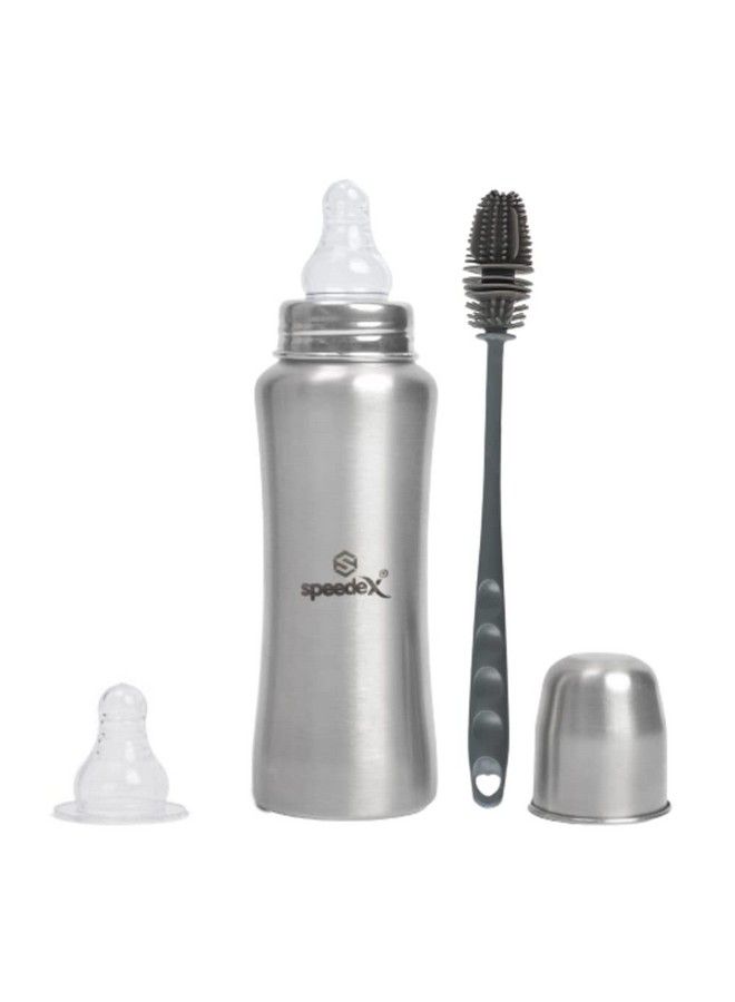 Speedex Stainless Steel Baby Feeding Bottle And Cleaning Brush Combo With Internal Ml Marking (240 Ml 1 Extra Nipple Free) - Image 2