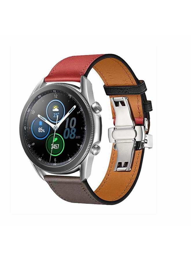 Perfii Genuine Leather Replacement Band for Samsung Galaxy Watch3 45mm Grey/Red - Image 2