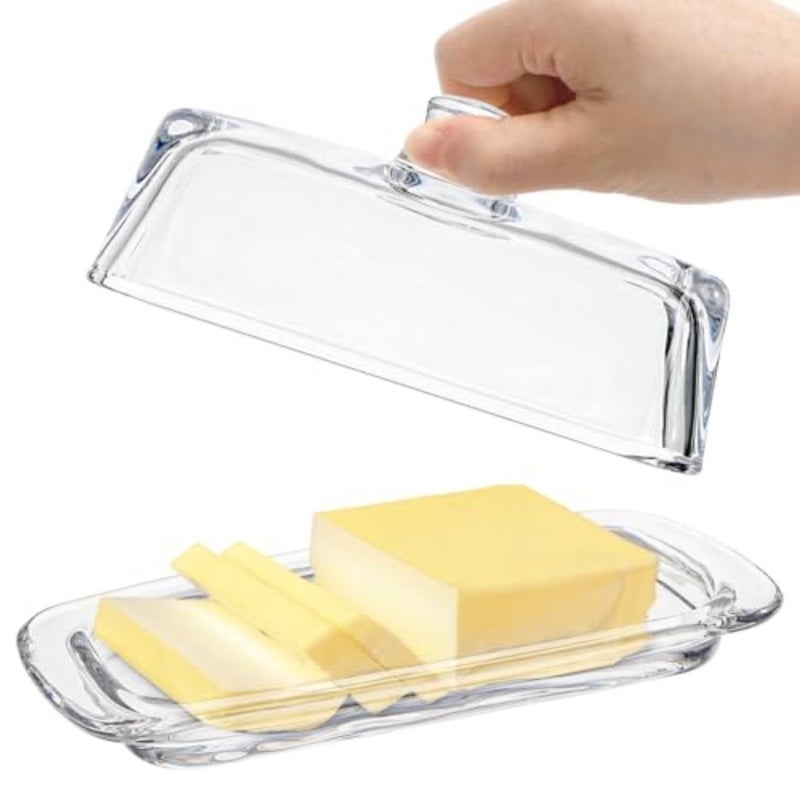 Set of 2 Glass Butter Dish with Handled Lid, Classic Clear 2-Piece Design Butter Keeper, Food Safe and Dishwasher Safe Standard Size of Butter Dish - Image 2