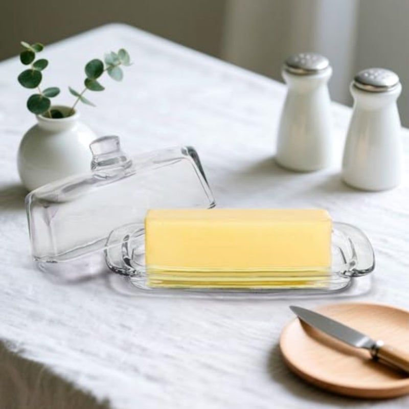 Set of 2 Glass Butter Dish with Handled Lid, Classic Clear 2-Piece Design Butter Keeper, Food Safe and Dishwasher Safe Standard Size of Butter Dish - Image 5