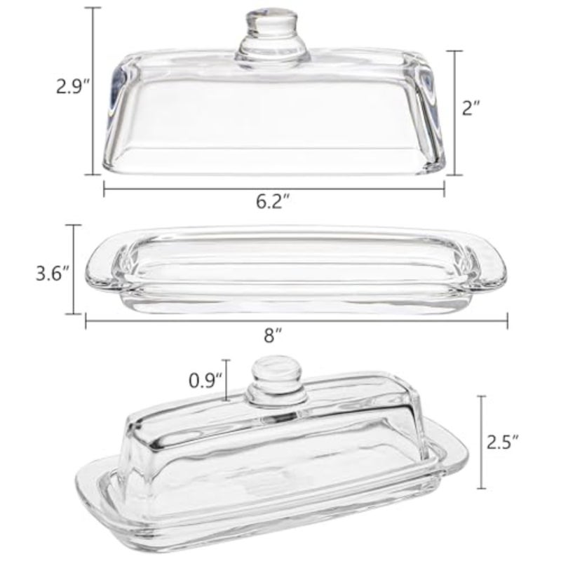 Set of 2 Glass Butter Dish with Handled Lid, Classic Clear 2-Piece Design Butter Keeper, Food Safe and Dishwasher Safe Standard Size of Butter Dish - Image 4