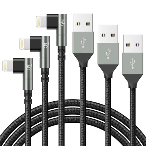 KIYODA 90 Degree iPhone Charger 6FT, [Apple MFi Certified] 3Pack Fast Charging Cables Cord,6Feet Right Angle Nylon Braided USB Lightning Cable for iPhone 14/13/12/11/Pro/Max/Mini/X/Plus/8/7/6/5S/Plus/iPad - Image 1